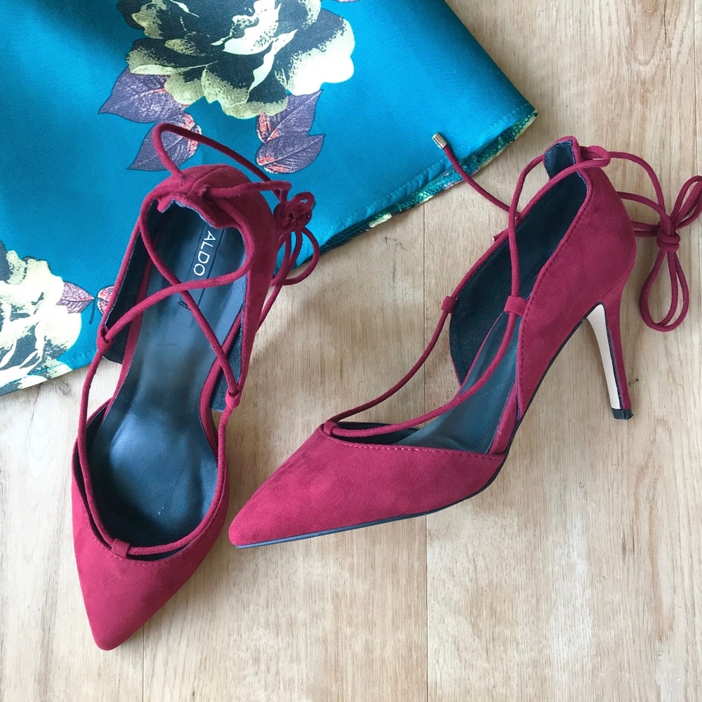 ALDO Lace Up Burgundy Heels